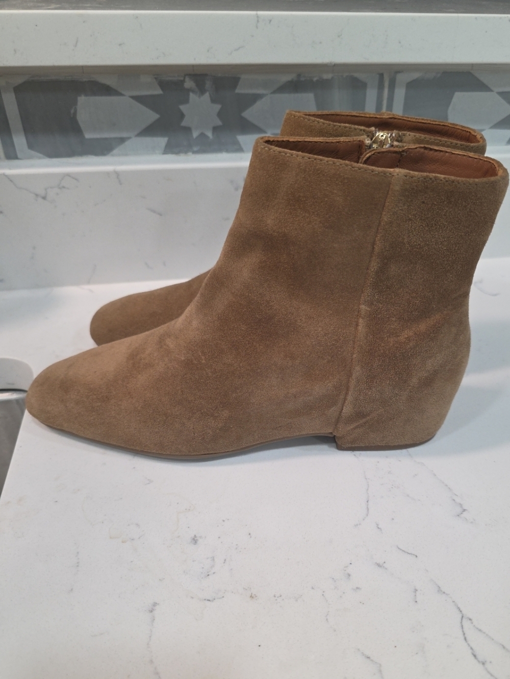 Aquatalia Ulyssa Champagne Suede Hidden Heel Wedge Bootie SZ 7.5-MSRP $495New